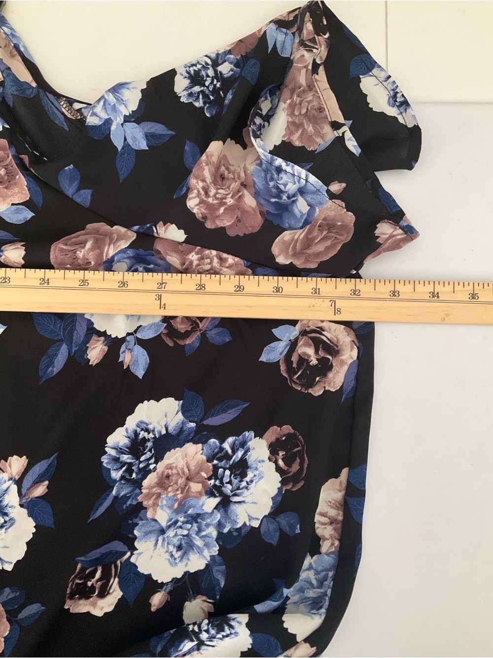 Torrid 5X Black Cold-Shoulder Floral Camisole with Blue & Taupe Flowers - Picture 9 of 12